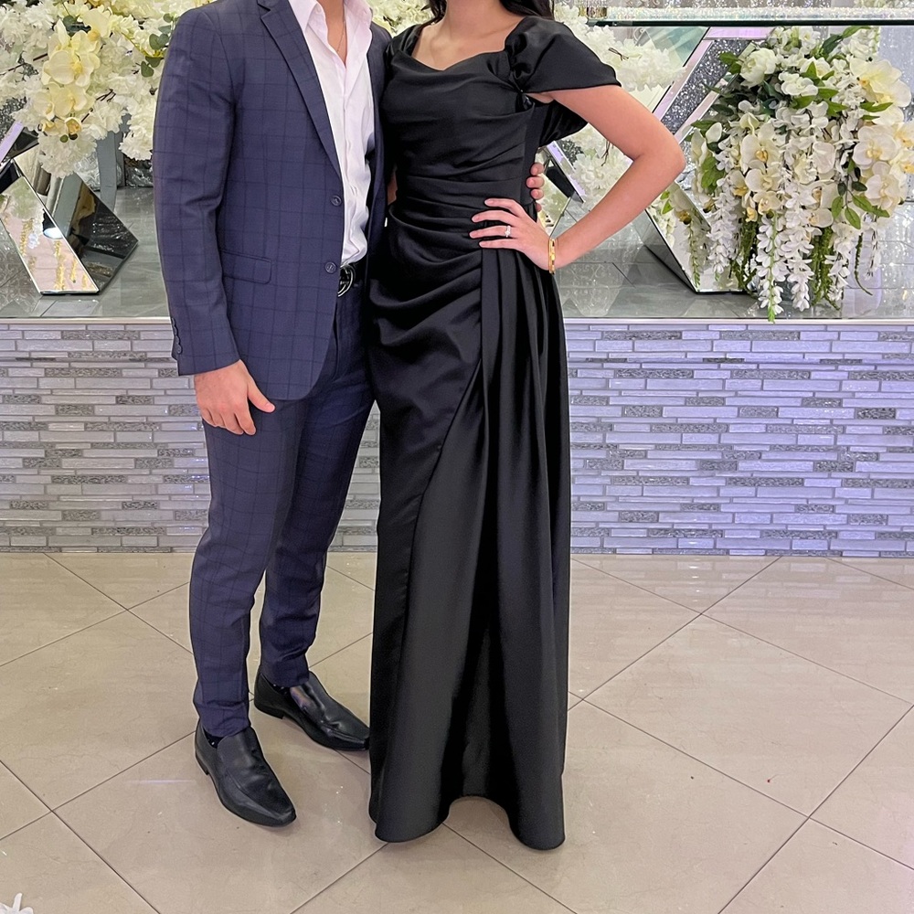 Black satin evening gown